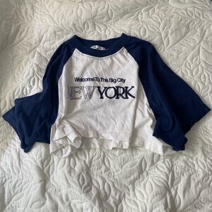 Zara Blue and White Raglan Crop Top